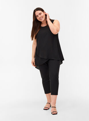 Sleeveless top in an A-line and round neckline, Black, Model image number 2