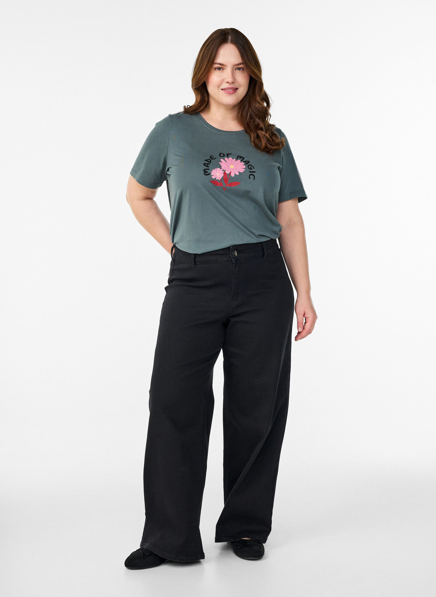 ZizzifashionT-shirt with motif, Green, Model image number 1