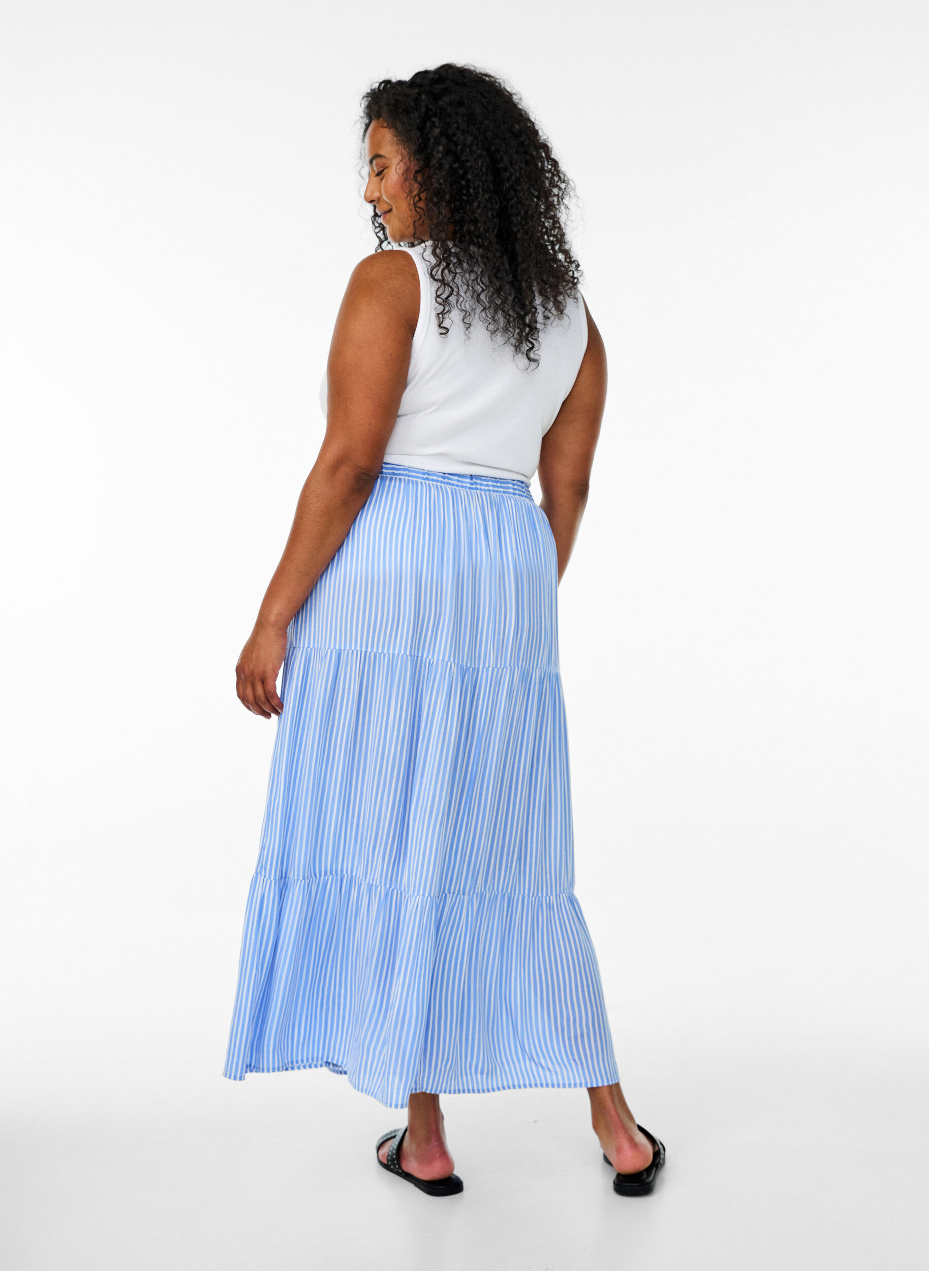 Zizzifashion Long skirt with elasticated waist, Light Blue, Model image number 1