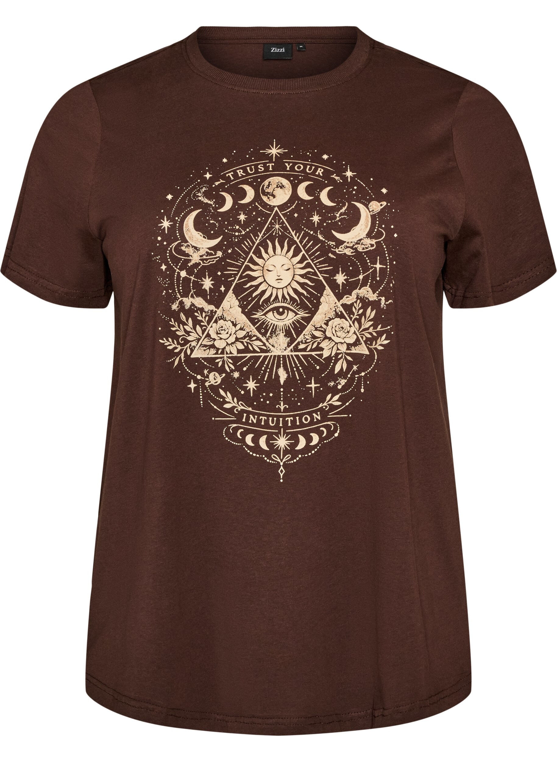 ZizzifashionCotton T-shirt with front print, Brown, Packshot image number 0