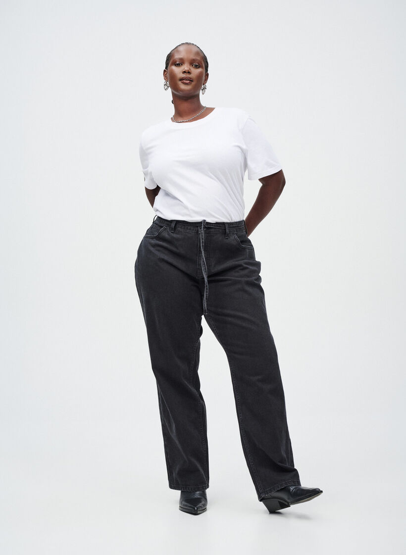 Straight fit jeans with a tie belt, Black, Image image number 0