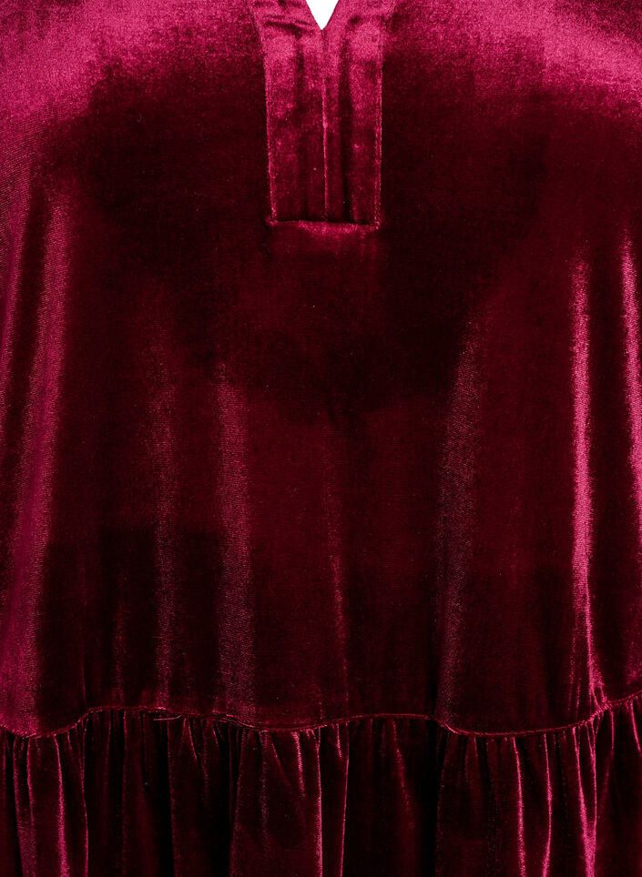 Short velour dress with a ruffle collar and long sleeves, Red, Packshot image number 2