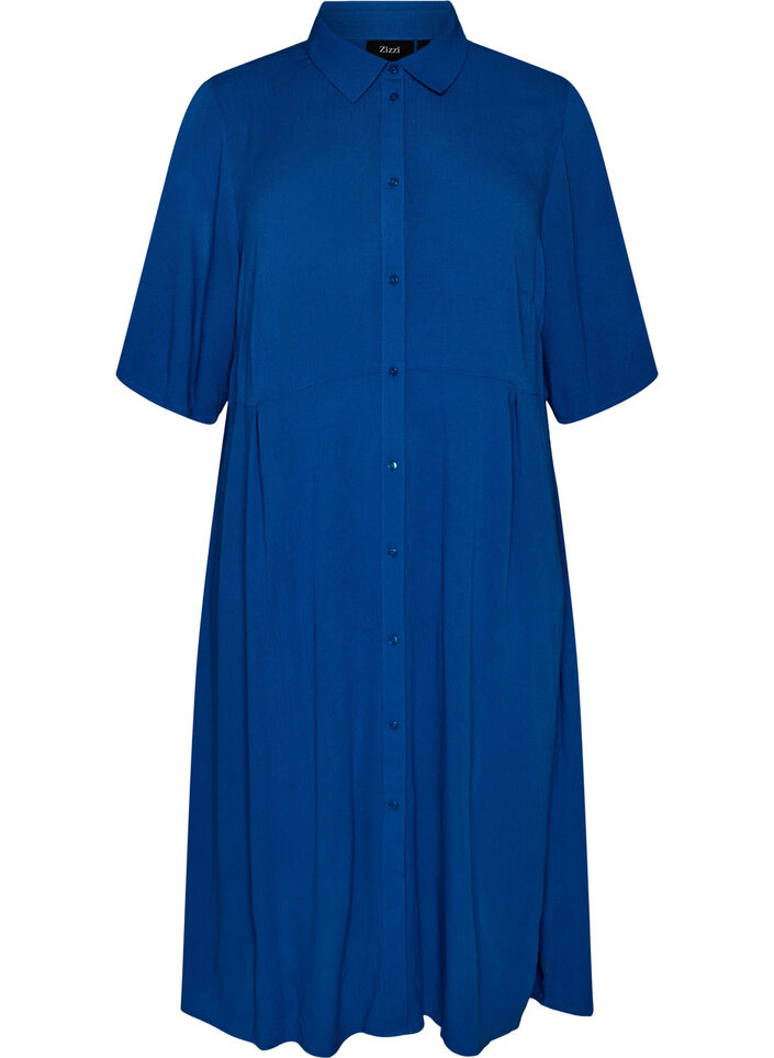 Midi shirt dress with short sleeves, Blue, Packshot image number 0