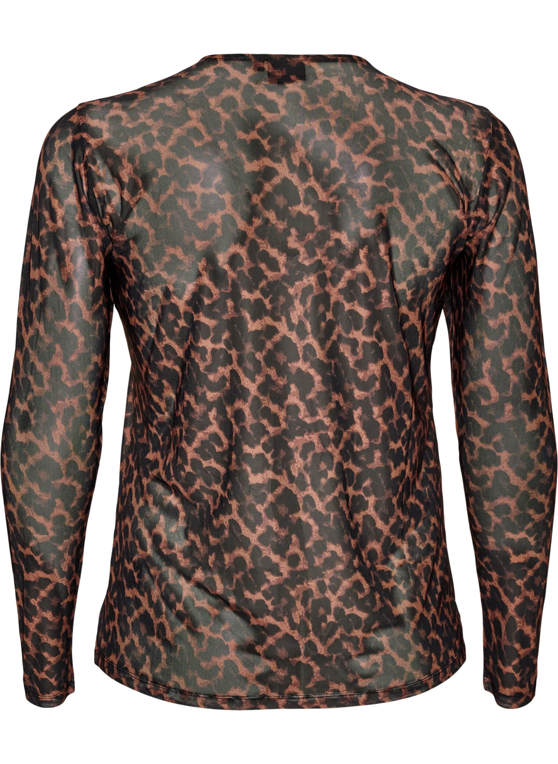 ZizzifashionMesh blouse with print, Brown, Packshot image number 1
