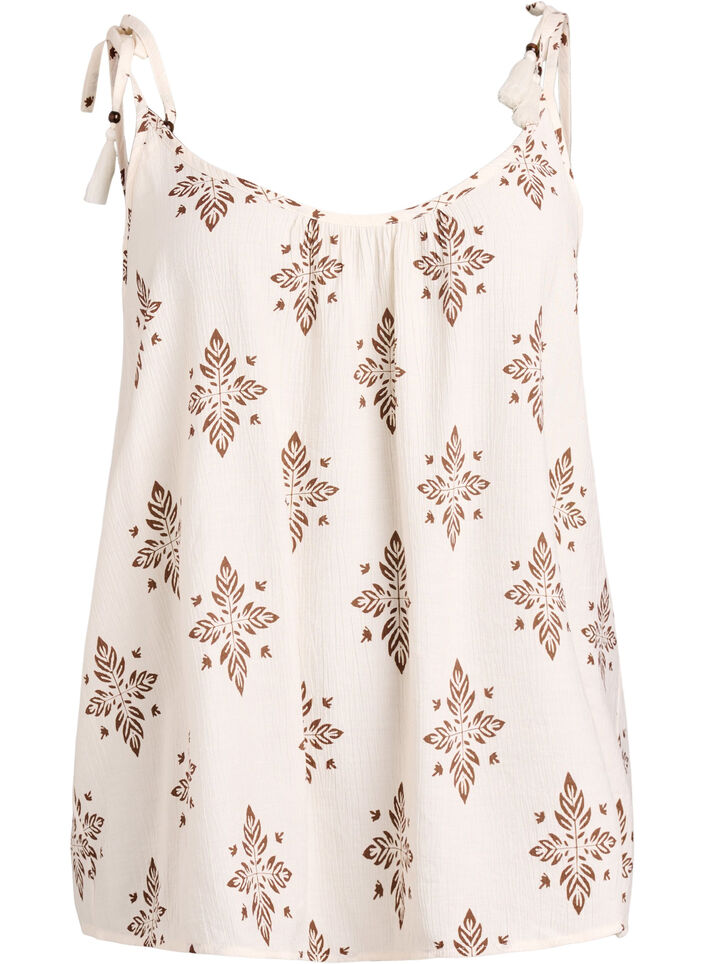 Patterned top with tie straps, Vanilla, Packshot image number 0
