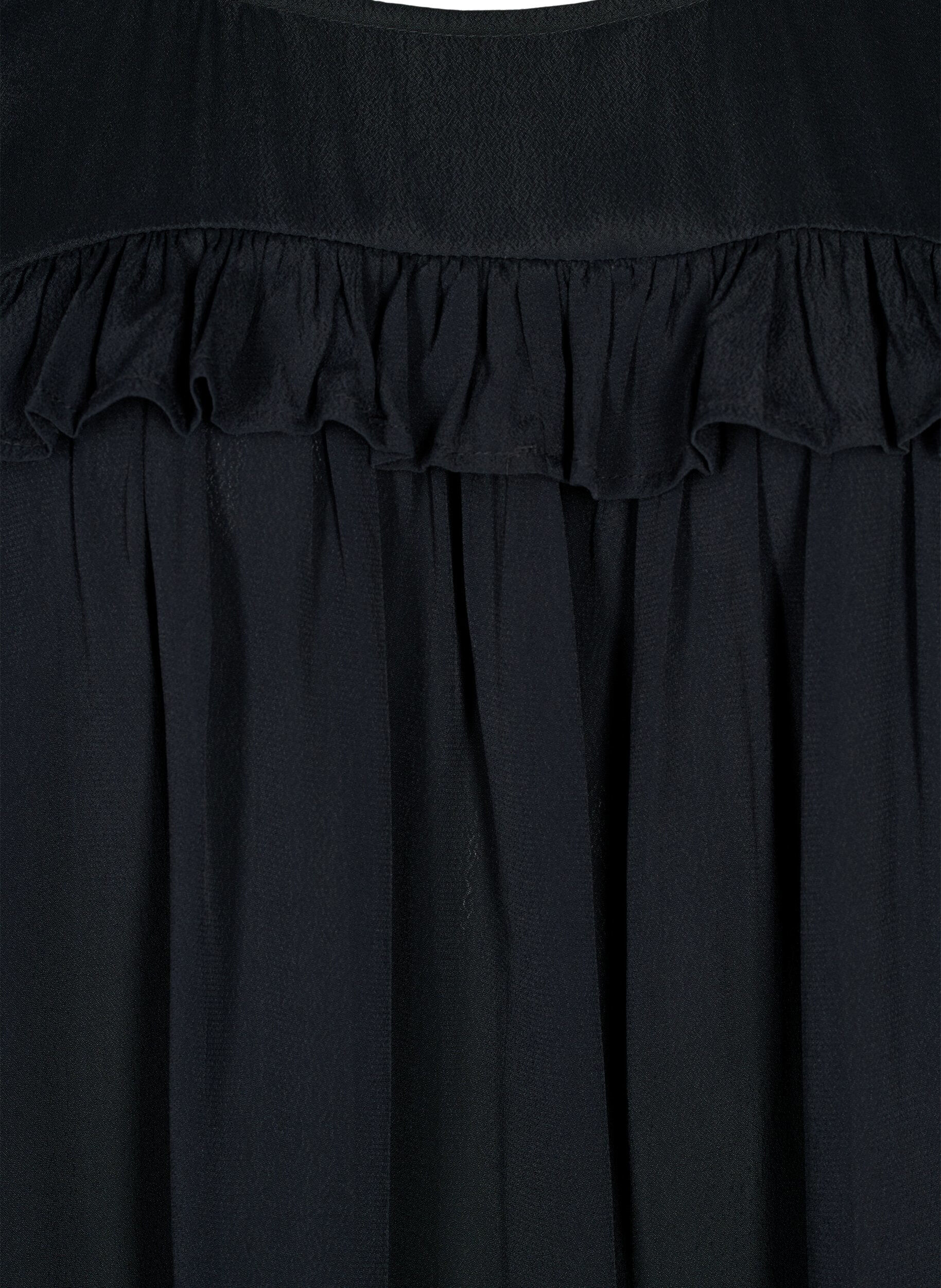 Zizzifashion Viscose tunic with ruffles, Black, Packshot image number 2