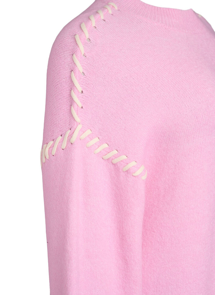 Knitted dress with contrast stitching, Pink, Packshot image number 3