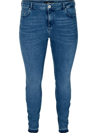 Super slim Amy jeans with frayed edges, Blue denim, Packshot image number 0