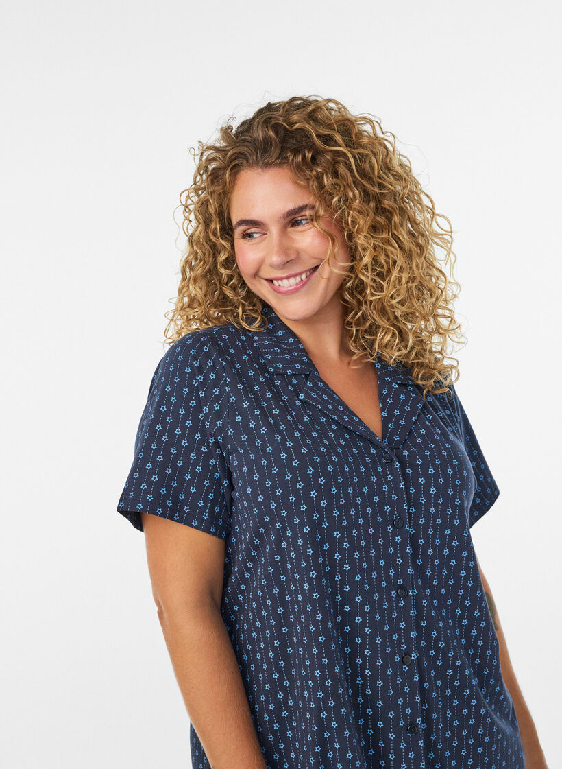 Cotton nightgown with button fastening, Blue, Model image number 3