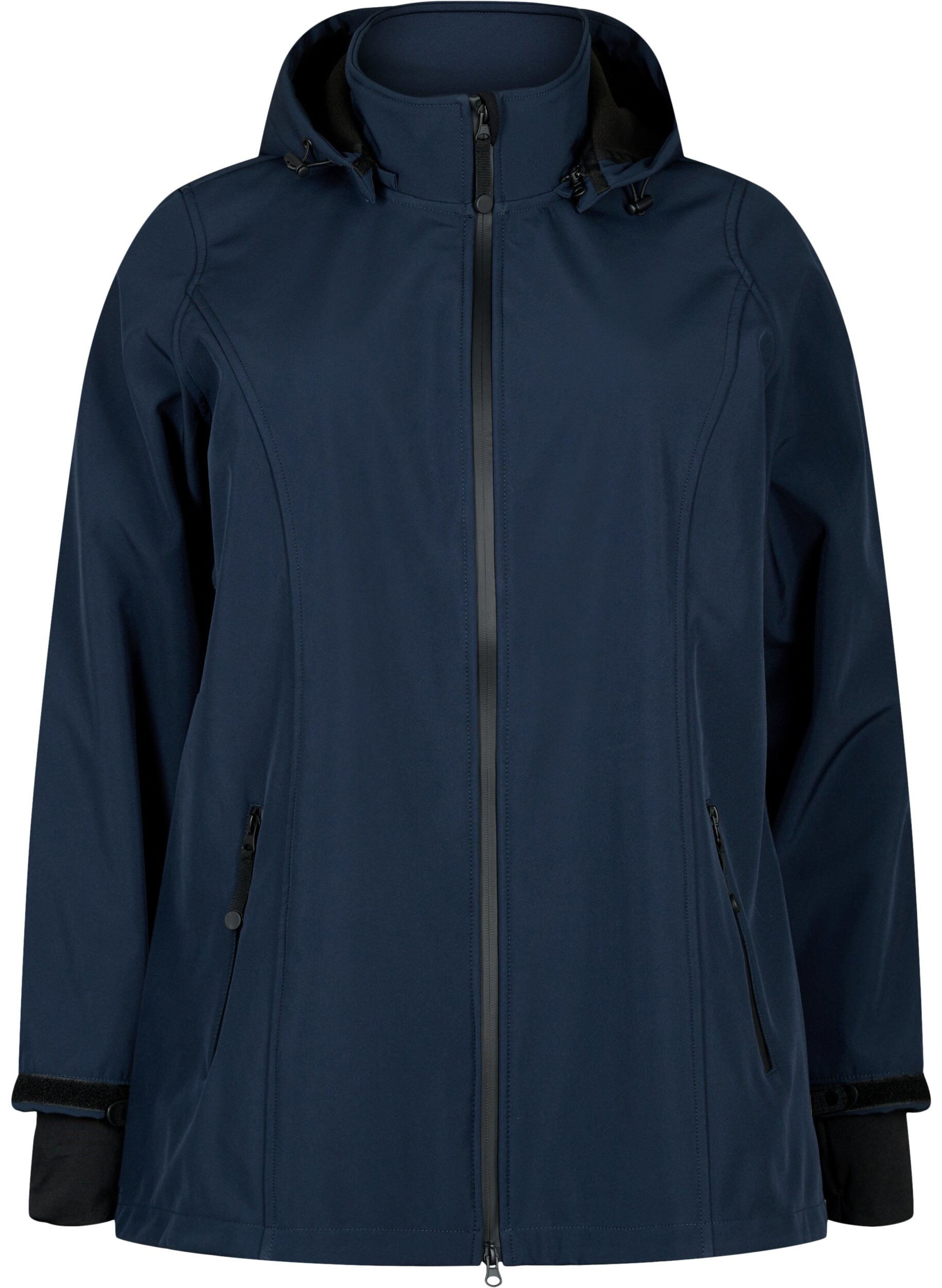 Short softshell jacket with detachable hood