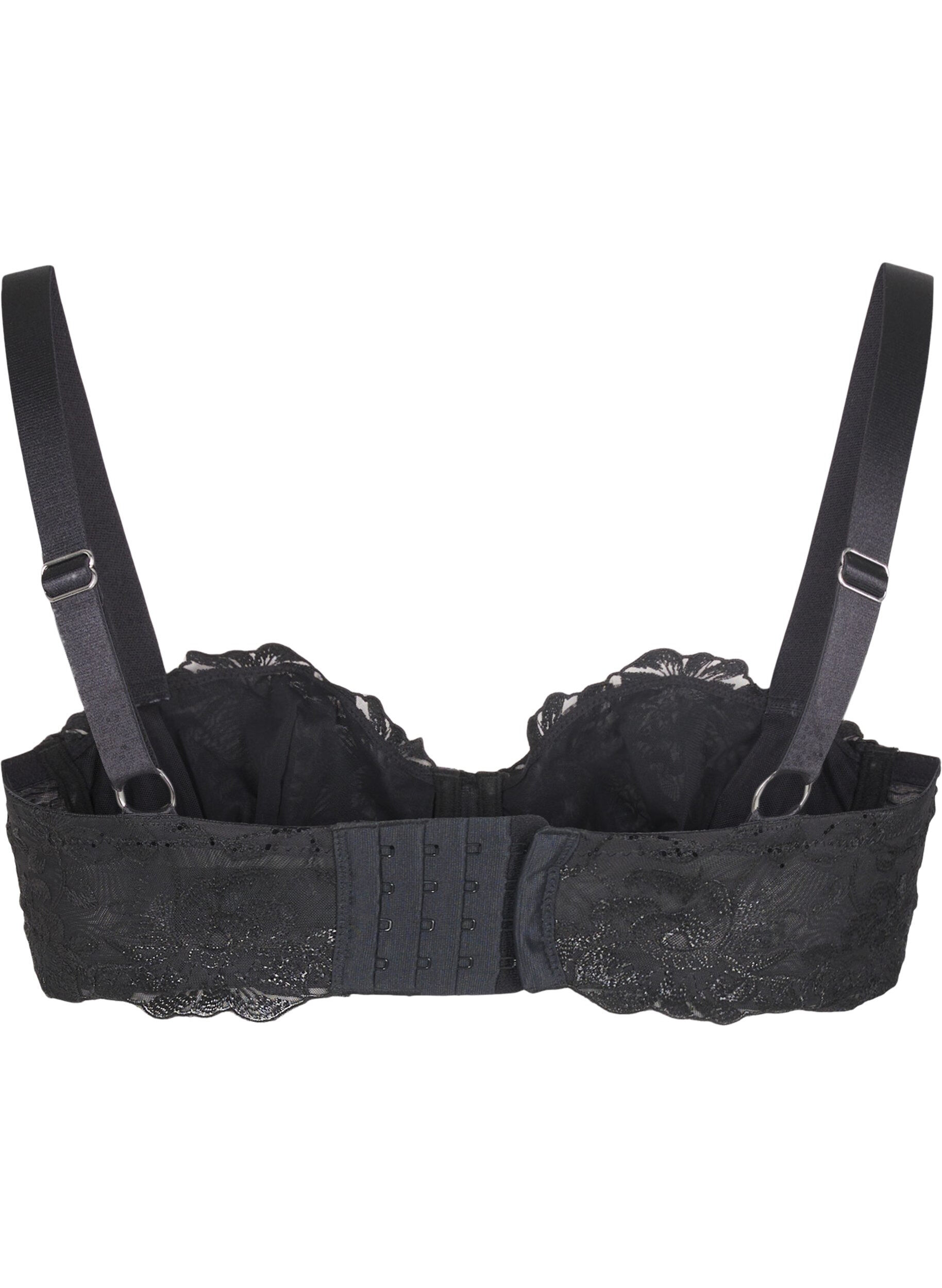 Zizzifashion Balconette bra with underwire and embroidered lace, Black, Packshot image number 1