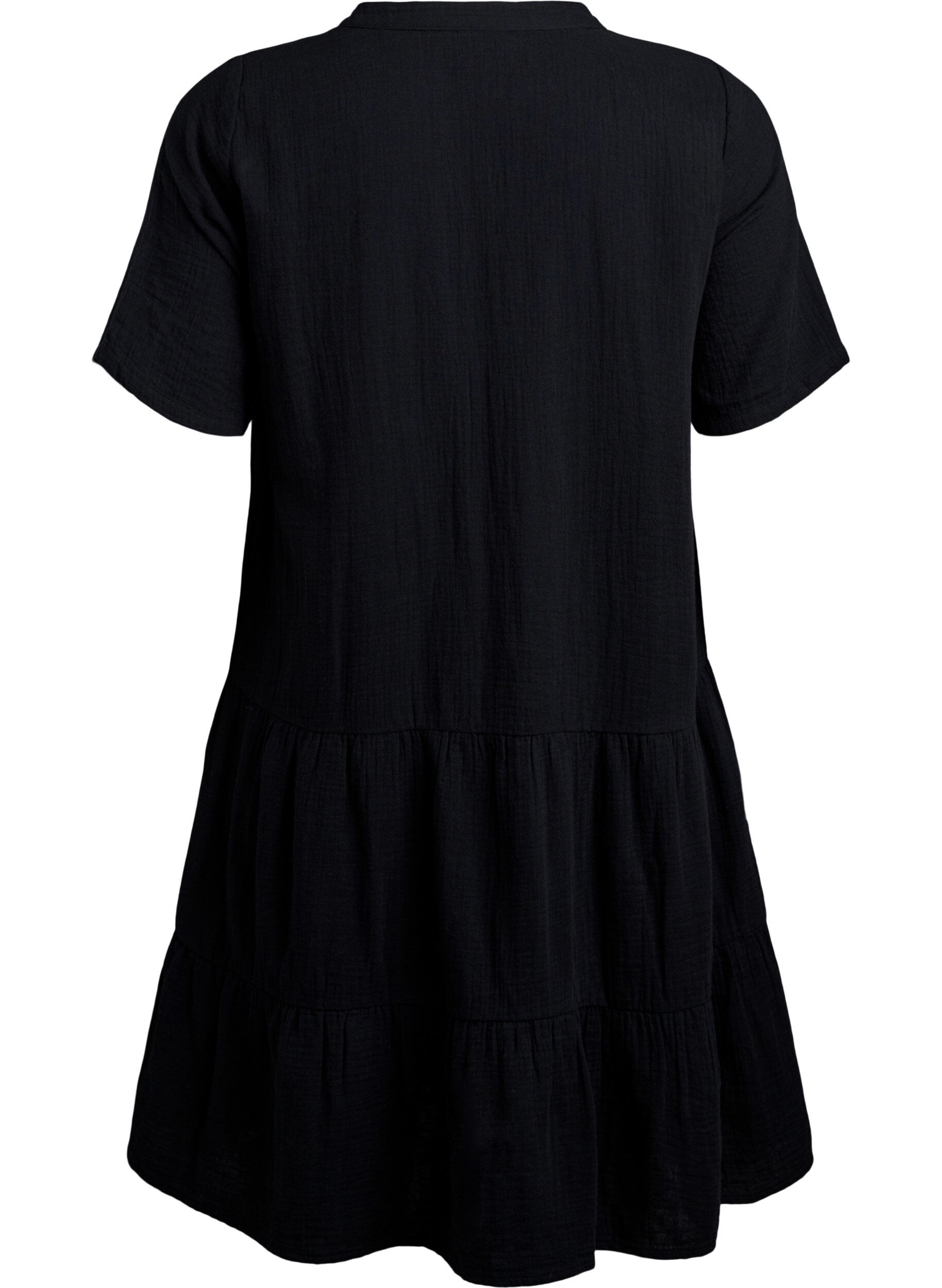 Zizzifashion Short A-line dress in cotton muslin, Black, Packshot image number 1