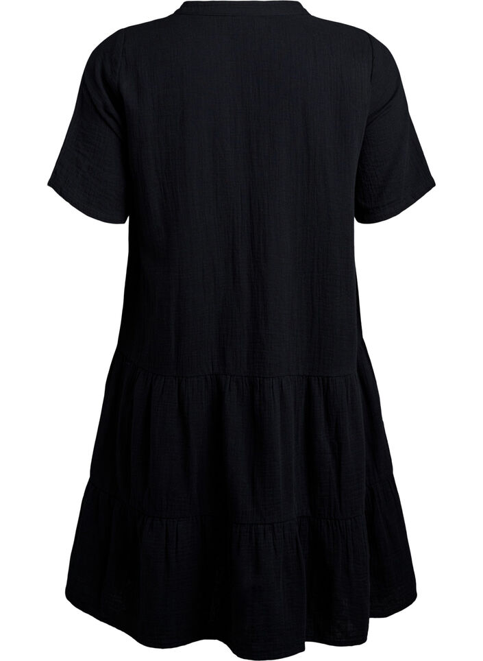 Short A-line dress in cotton muslin, Black, Packshot image number 1