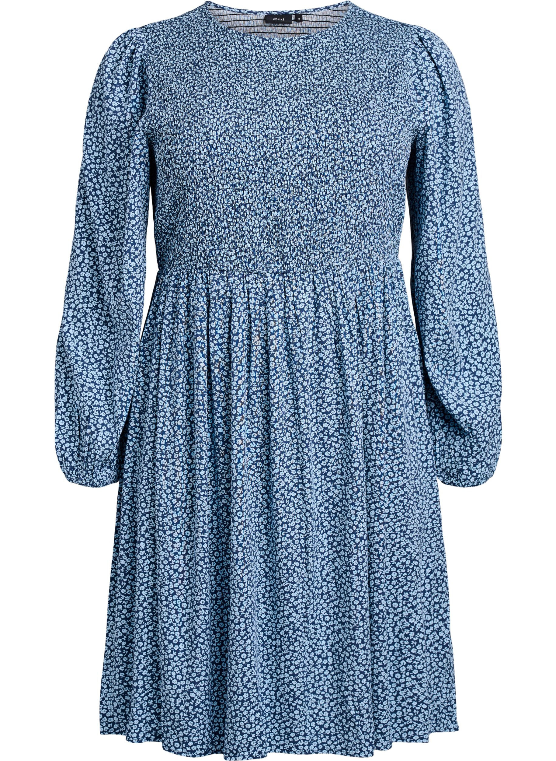 Zizzifashion Dress with a smocked top and ditsy floral pattern, Blue, Packshot image number 0