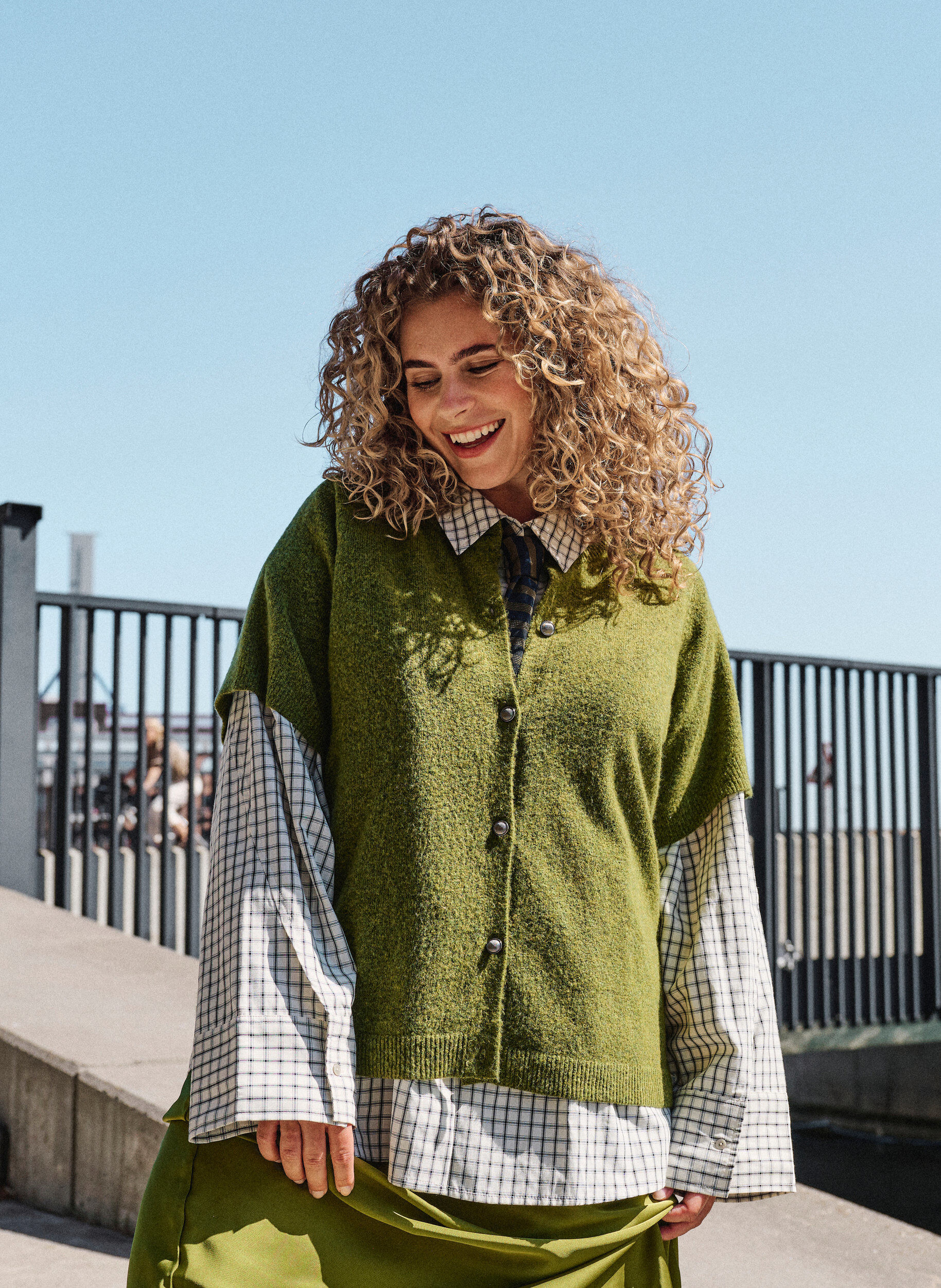 ZizzifashionKnit cardigan with short sleeves, Green, Image image number 0