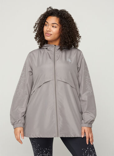 Sports jacket with hood and reflectors, Grey Silver, Model image number 0
