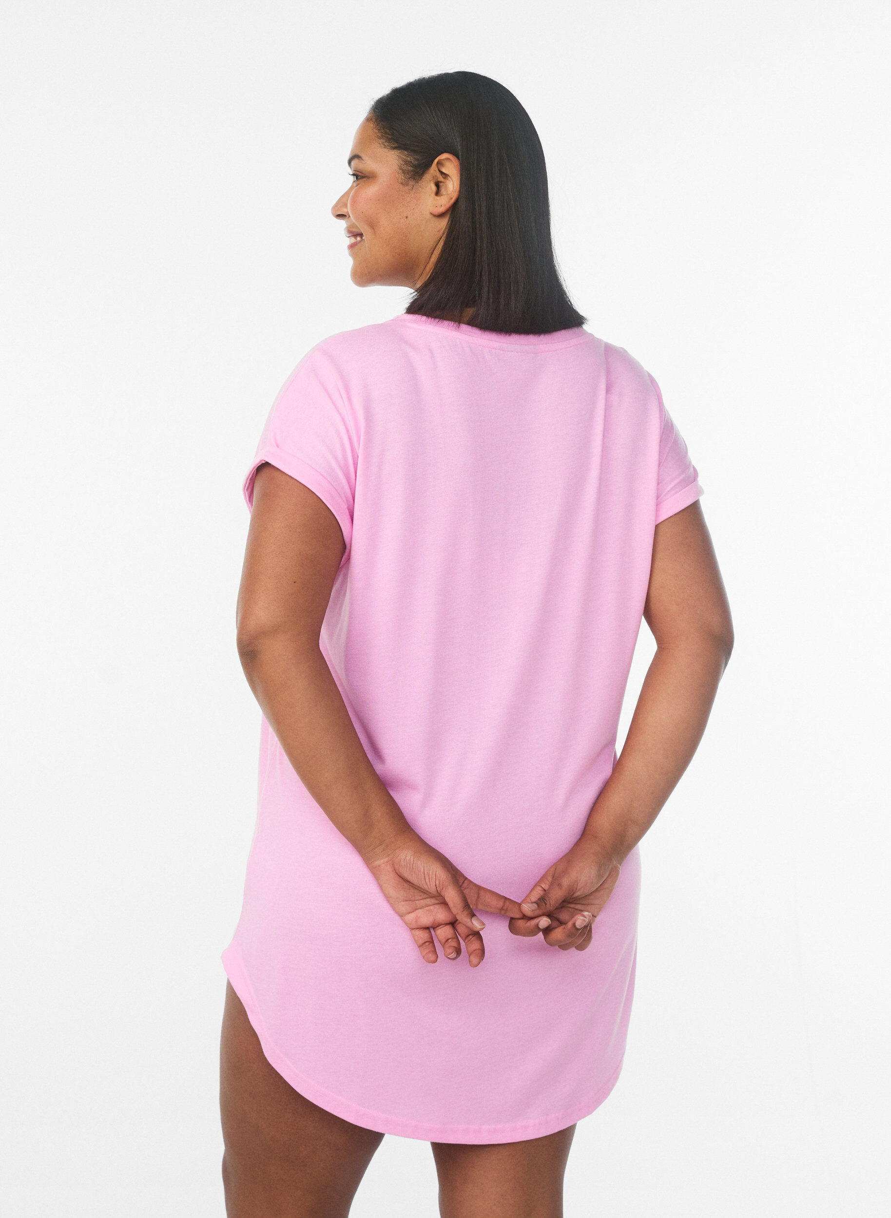 ZizzifashionShort sleeve nightgown with text print, Pink, Model image number 2