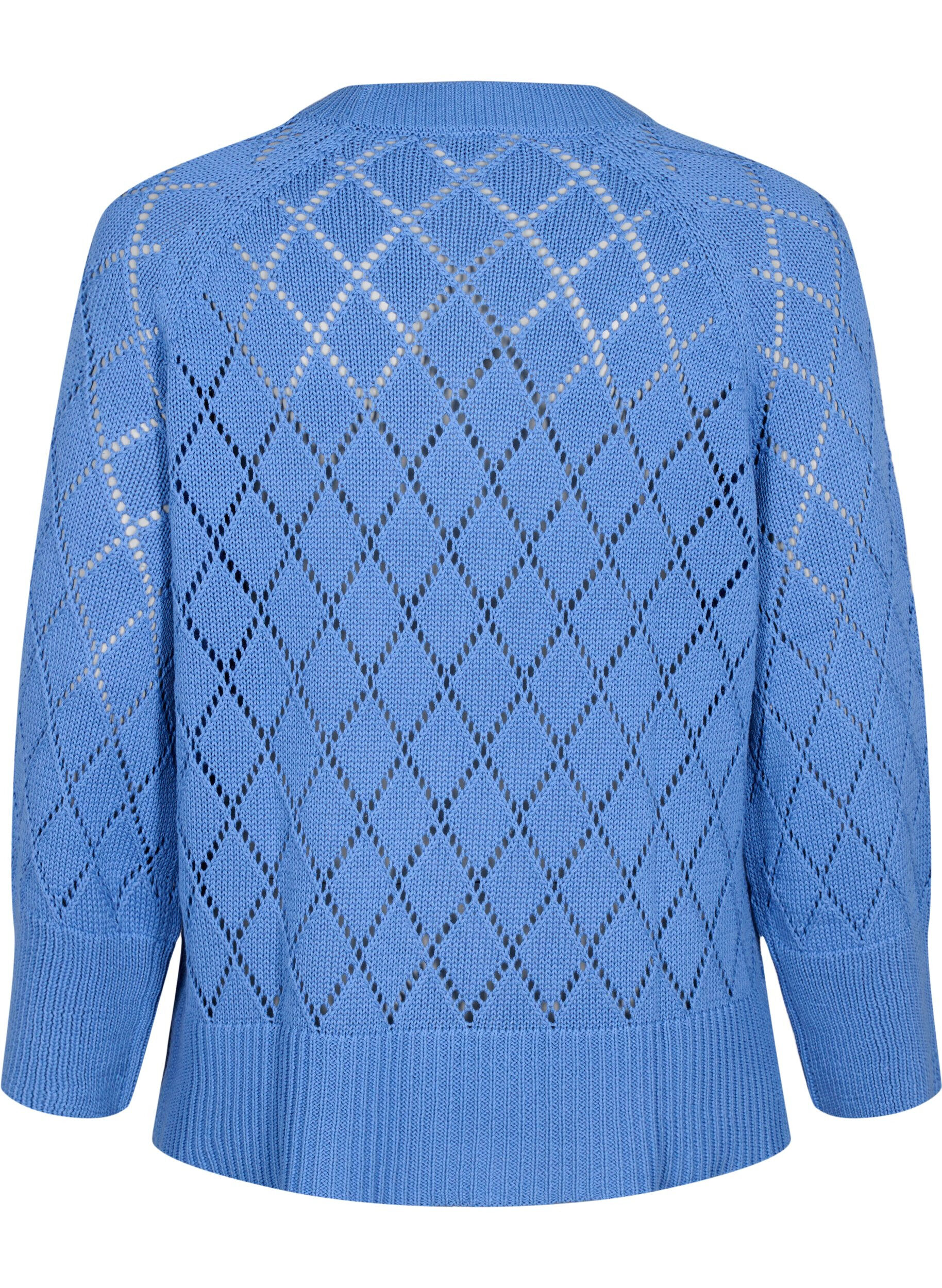Zizzifashion Long sleeve knitted blouse with hole pattern, Blue Bonnet, Packshot image number 1