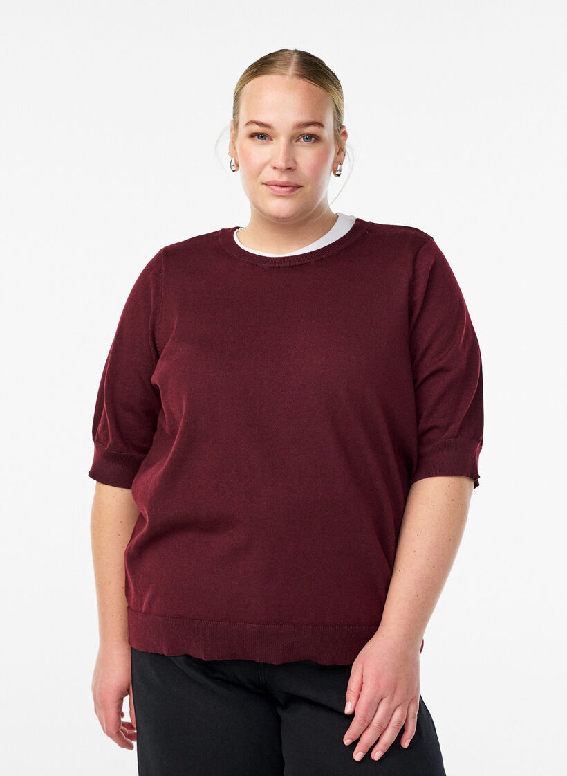 FLASH - Fine-knit blouse with short sleeves, Red, Model image number 0