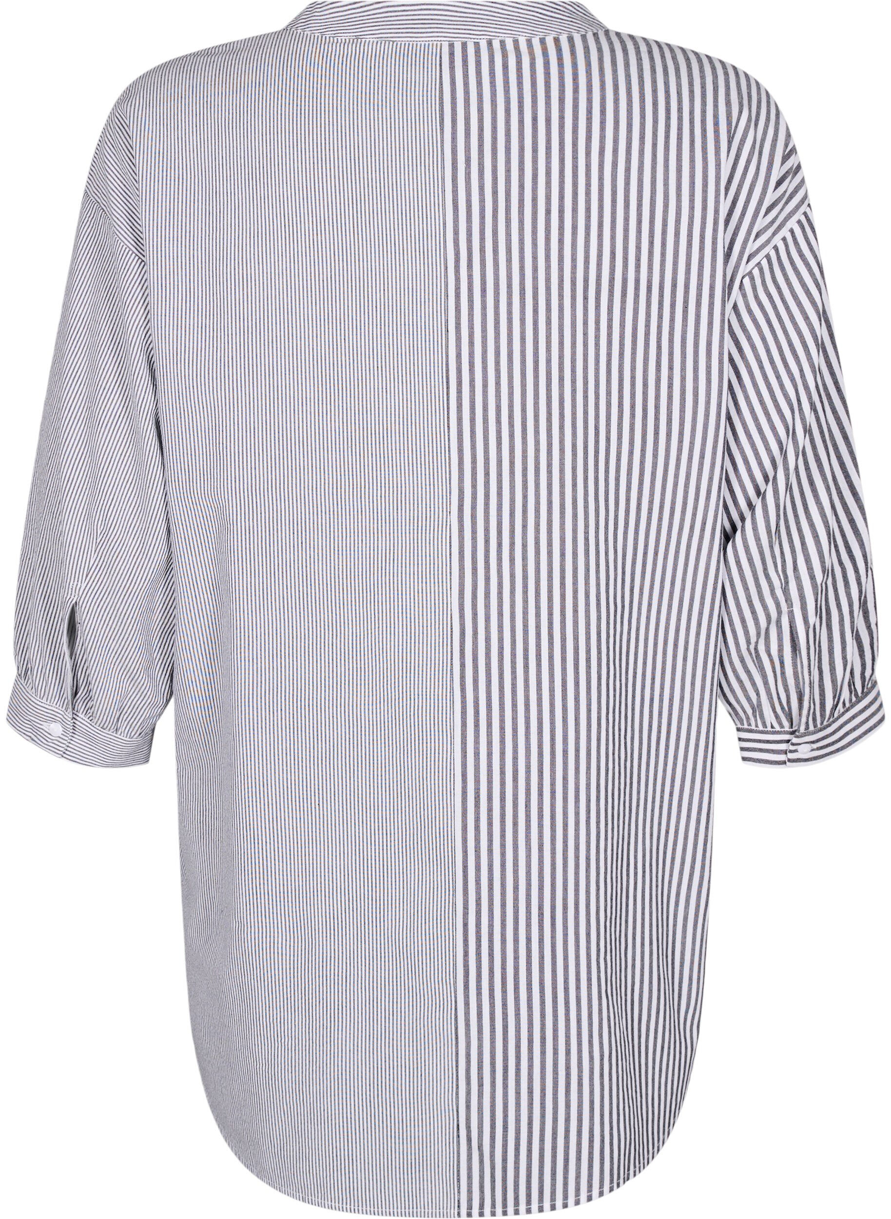 Zizzifashion Checked tunic with 3/4 sleeves, Black, Packshot image number 1