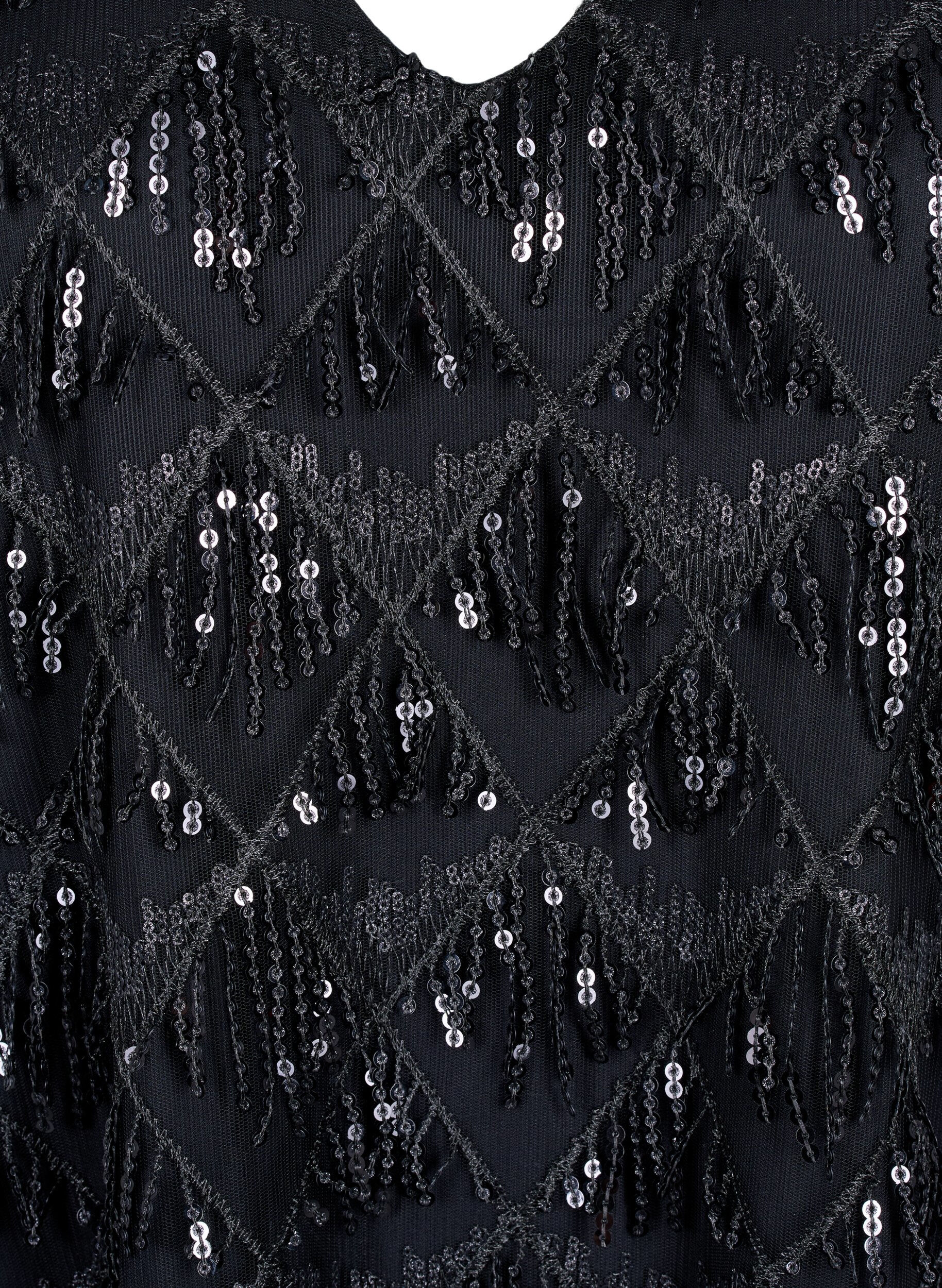 Zizzifashion Short dress with sequin fringes, Black, Packshot image number 2