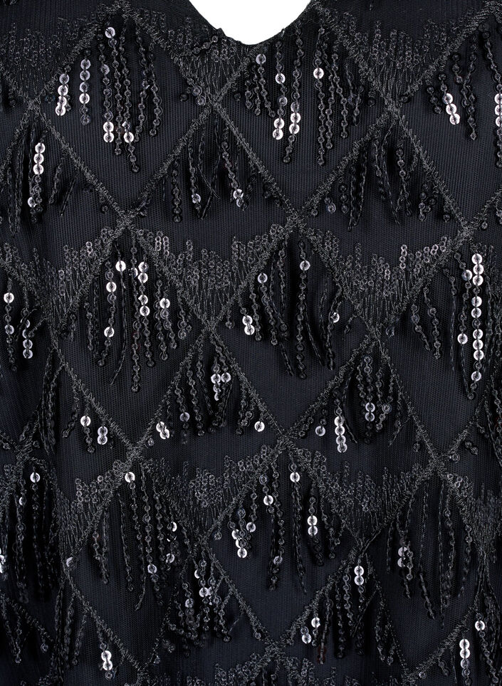 Short dress with sequin fringes, Black, Packshot image number 2
