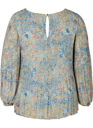 Plisse blouse with floral print, Light Blue Multi AOP, Packshot image number 1