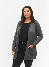 Long knitted cardigan in a viscose blend, Dark Grey Melange, Model