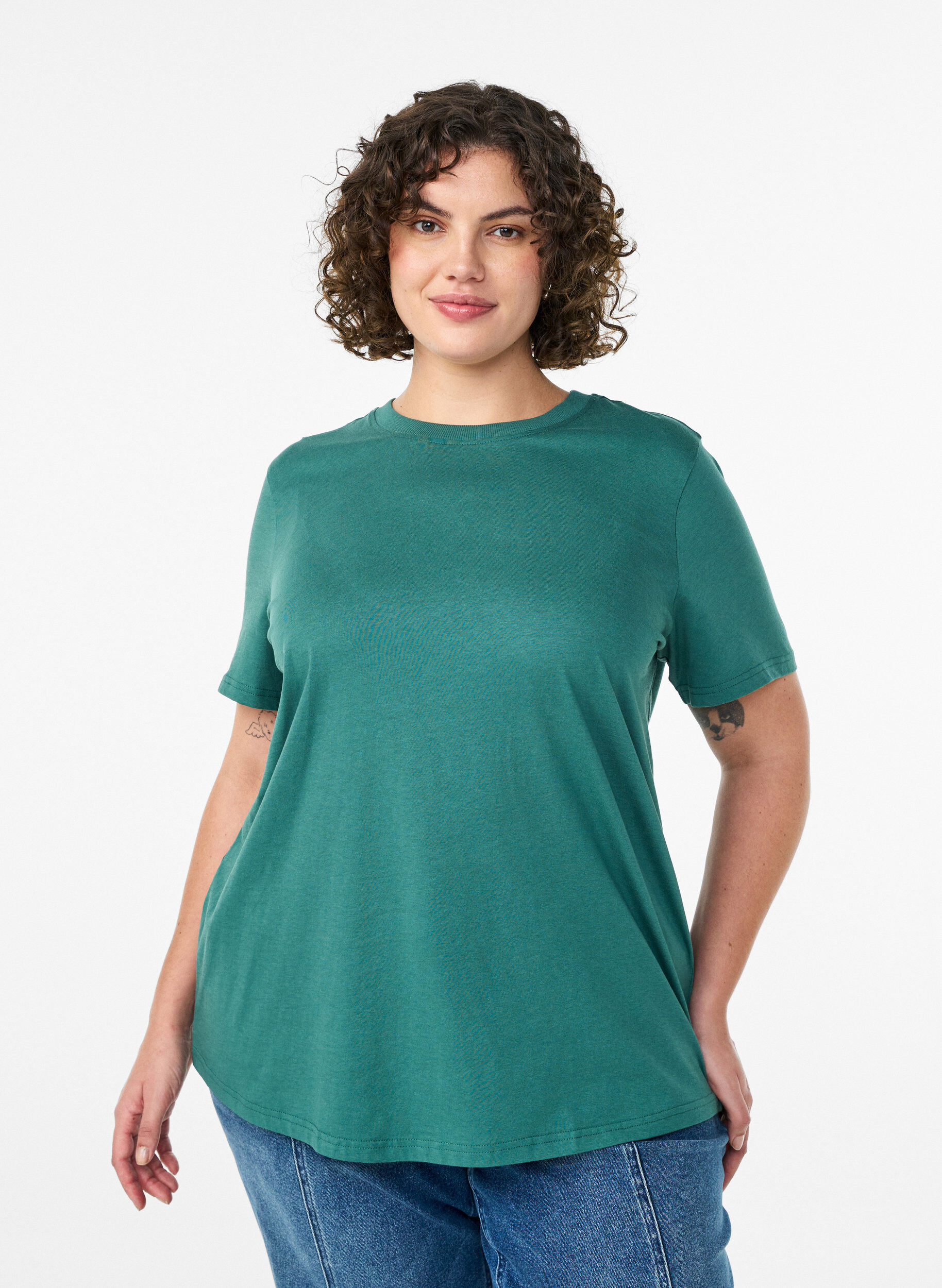 Zizzifashion Basic cotton t-shirt with a round neck, Green, Model image number 0