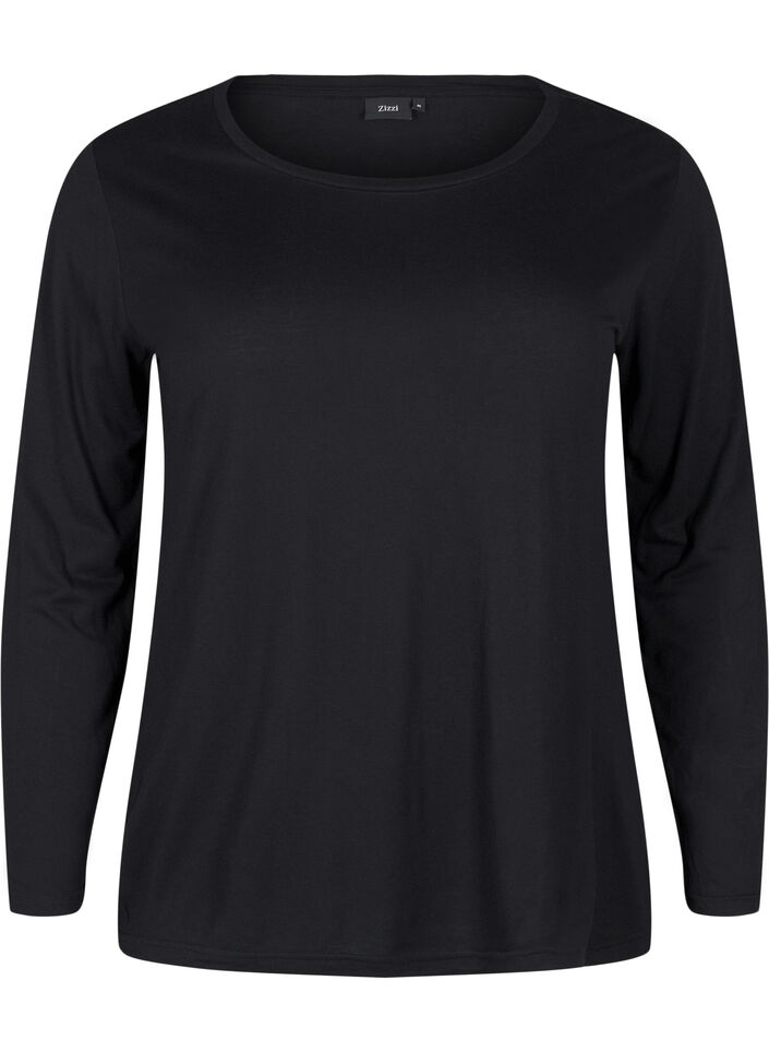 Long-sleeved blouse in wool and viscose, Black, Packshot image number 0