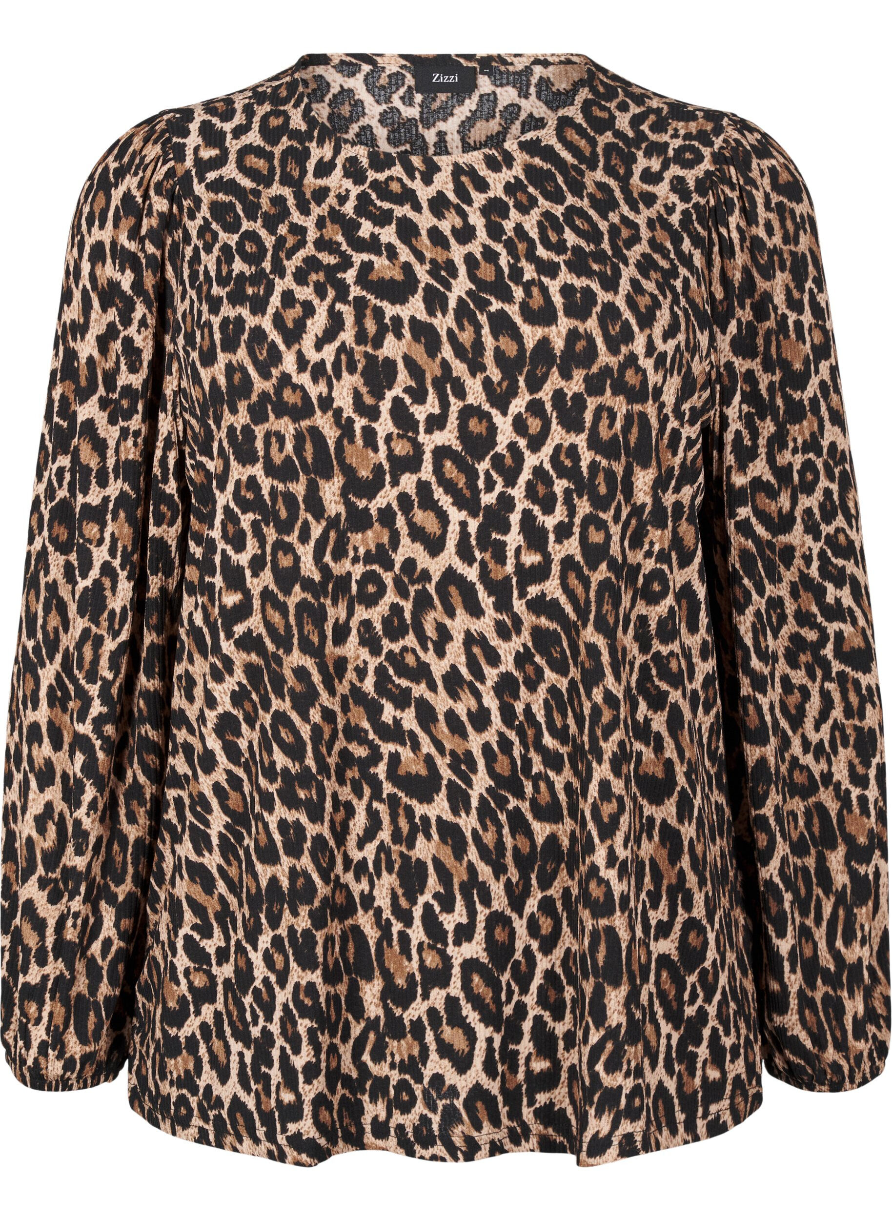 ZizzifashionBlouse with long sleeves and leopard print, Brown, Packshot image number 0