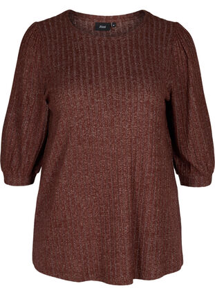 Blouse with 2/4 sleeves and texture, Chocolate Fondant, Packshot image number 0