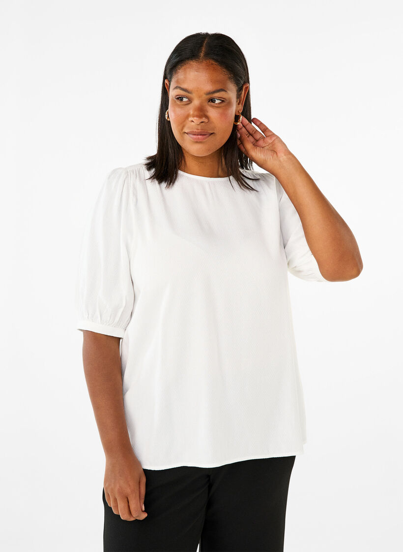Viscose blouse with 1/2 sleeves, Bright White, Model image number 0