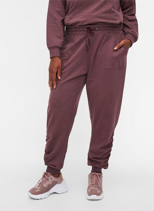 Loose joggers with ruching, Decadent Chocolate, Model image number 0