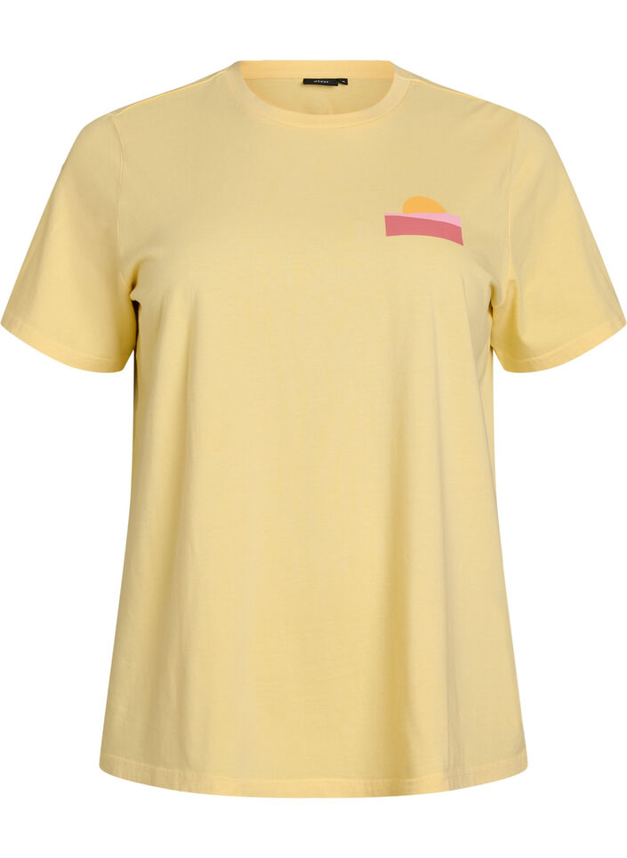 Organic cotton T-shirt with back print, Yellow, Packshot image number 0