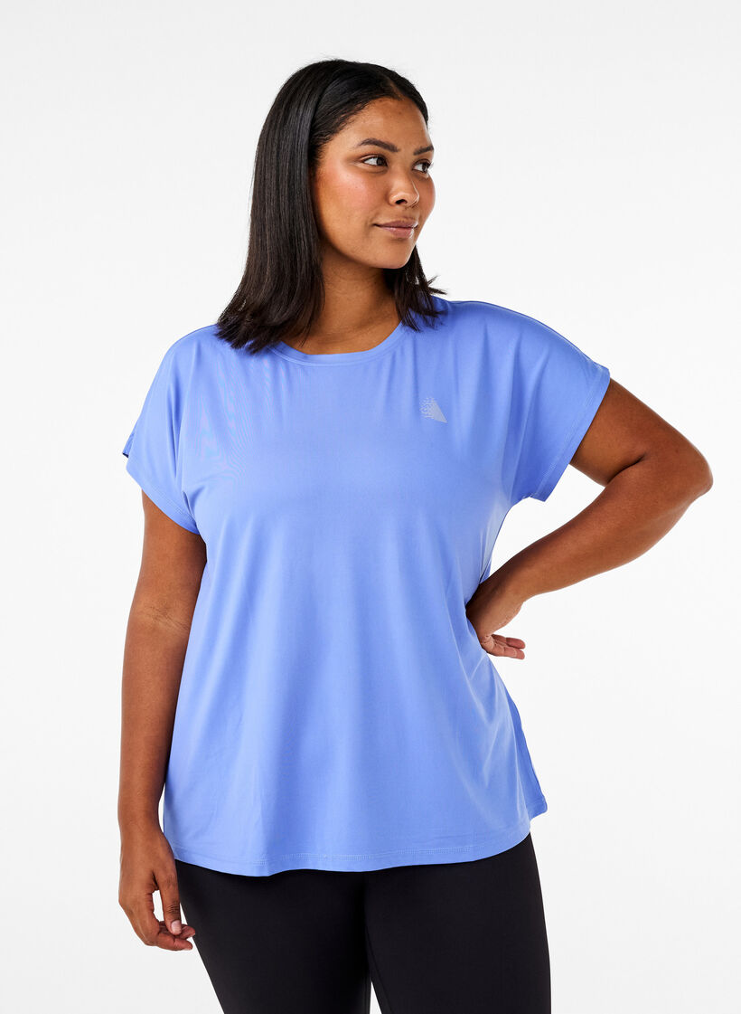 Solid-coloured workout T-shirt, Blue, Model image number 0