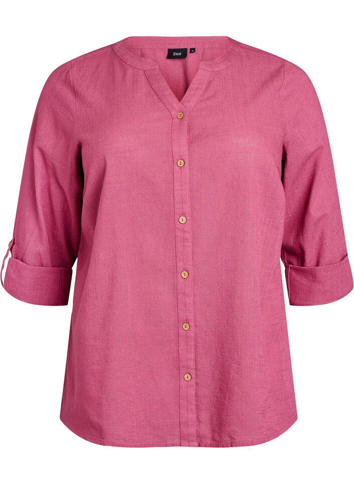 Cotton shirt blouse with a v-neck, Red, Packshot image number 0