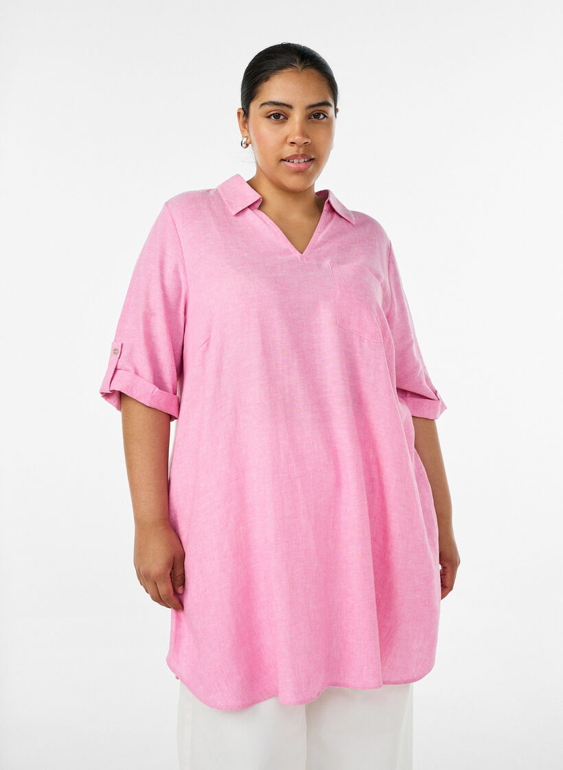 Linen and viscose tunic with A-shape, 2169, Model image number 0