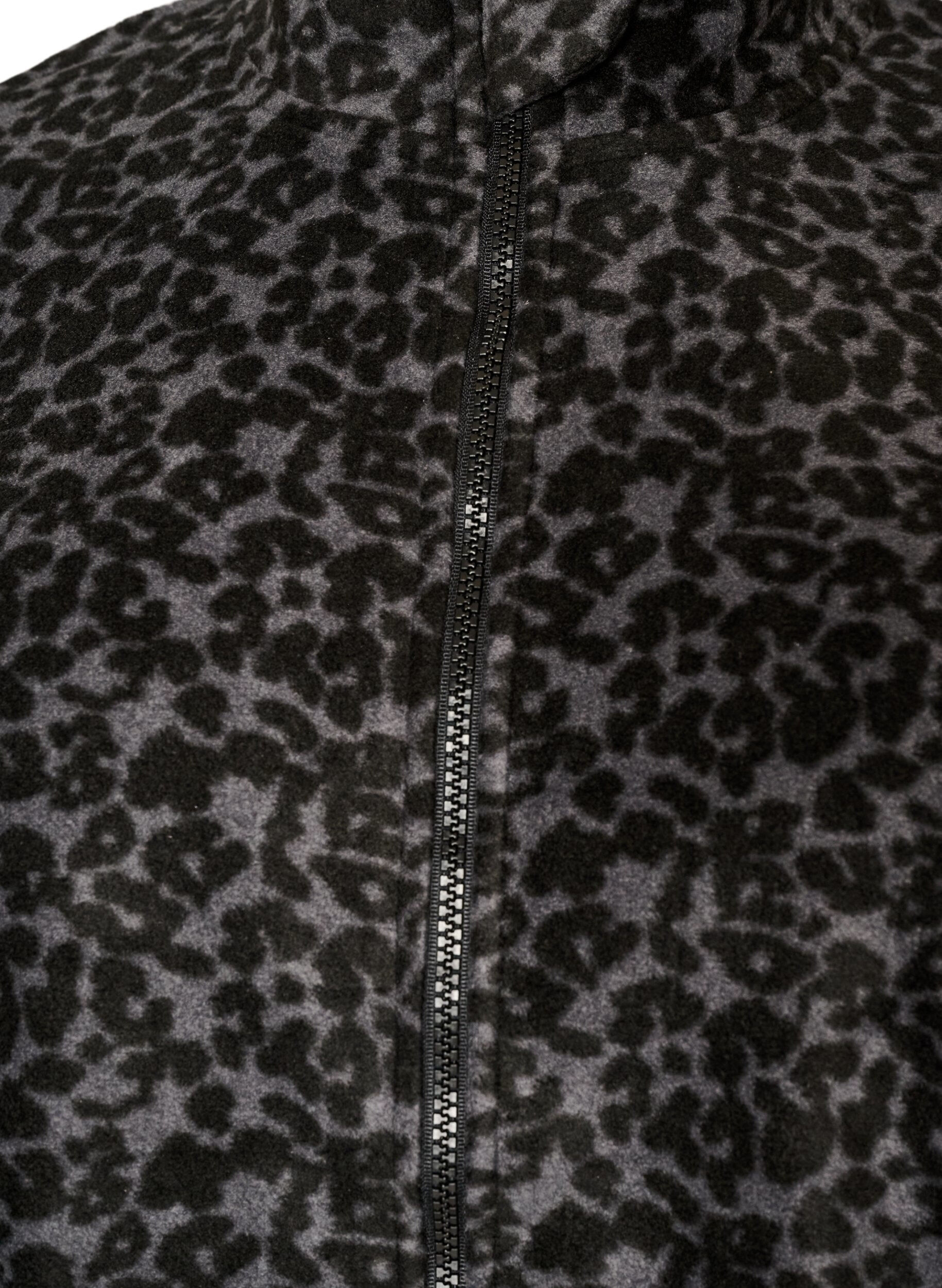 ZizzifashionFleece jacket with leopard print and a high collar, Black, Packshot image number 2