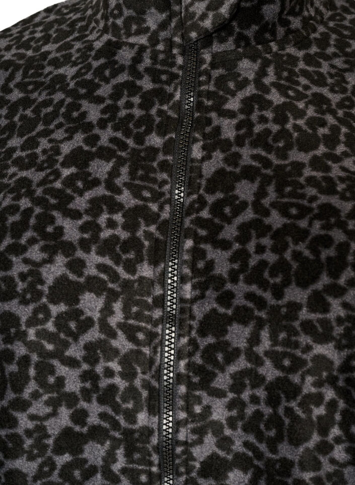Fleece jacket with leopard print and a high collar, Black, Packshot image number 2