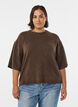 Loose knitted blouse with short sleeves, Brown, Model image number 0