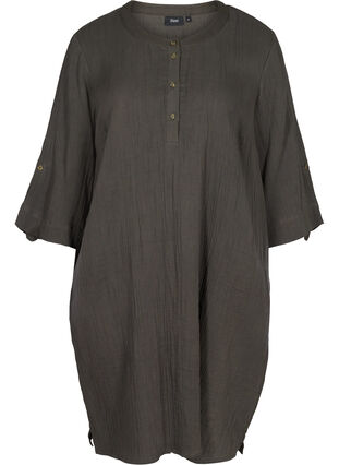 Cotton dress with buttons and 3/4 sleeves, Khaki As sample, Packshot image number 0