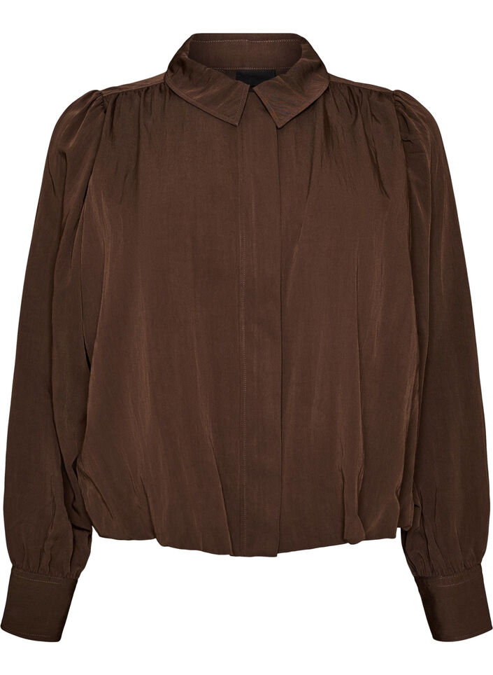 Shirt with balloon shape and concealed zip, Brown, Packshot image number 0