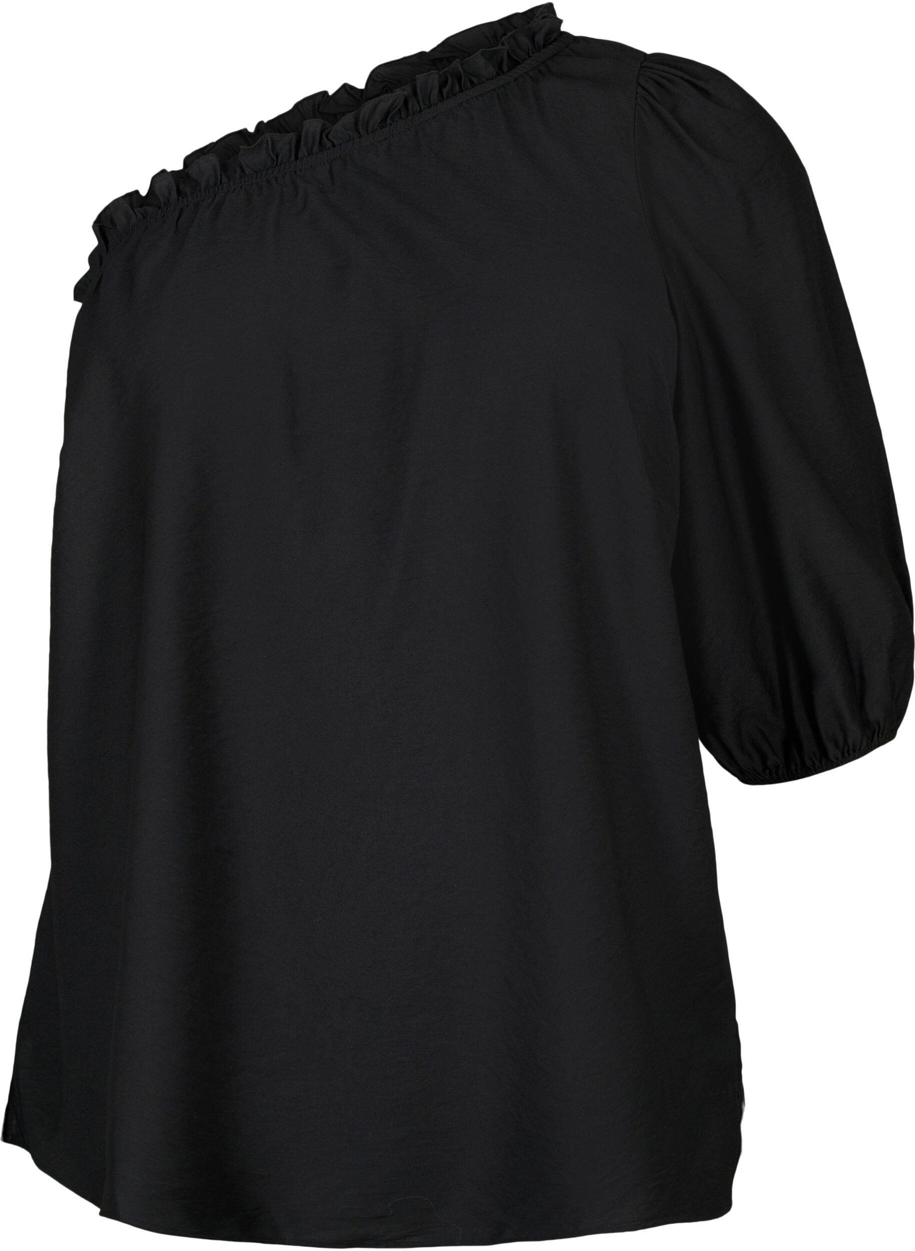 Zizzifashion One-shoulder blouse in viscose, Black, Packshot image number 0