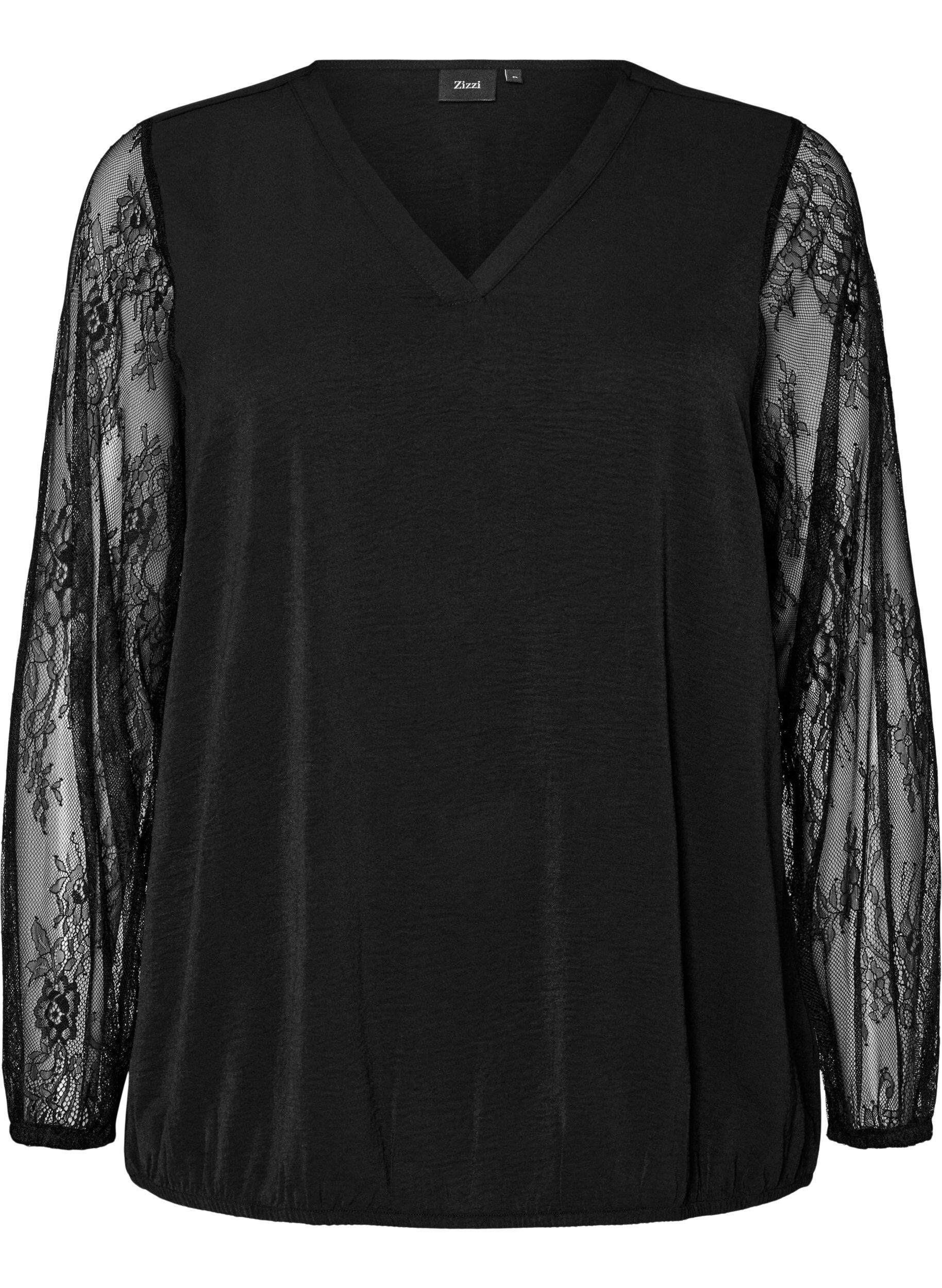 Blouse with lace sleeves and balloon shape
