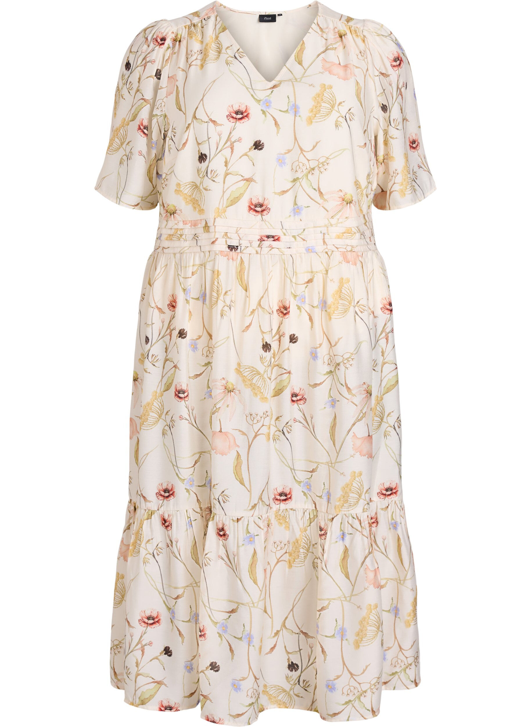 Floral midi dress with an A-line shape