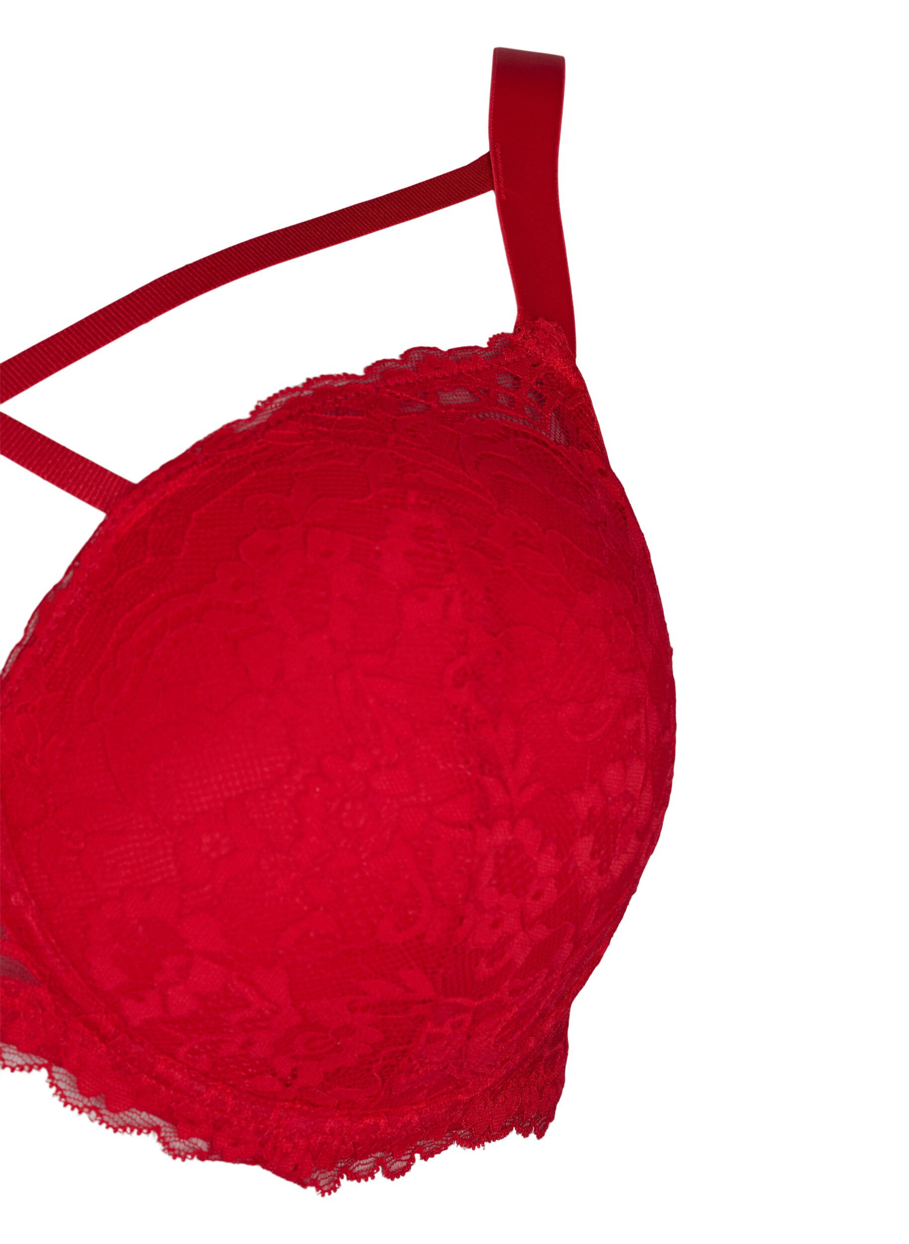 Zizzifashion Padded bra with lace and cross detail, Red Ass., Packshot image number 3