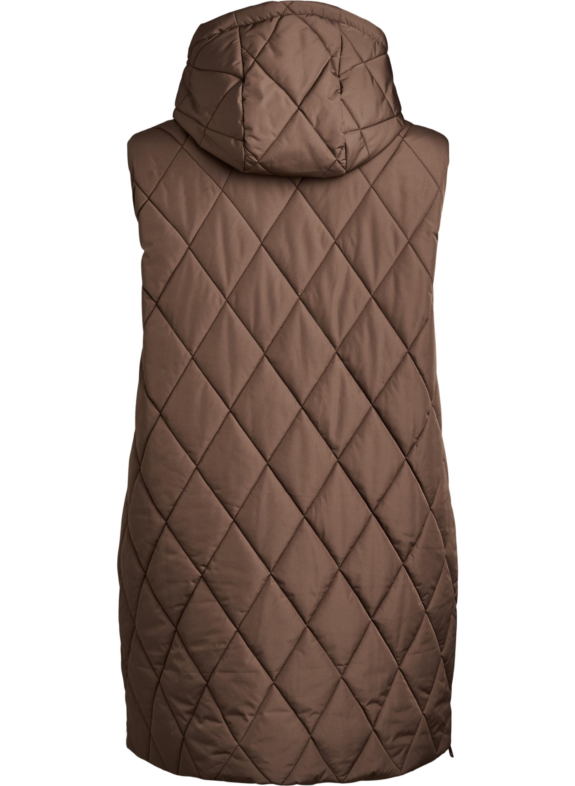 ZizzifashionMid-length quilted gilet with hood, Brown, Packshot image number 1