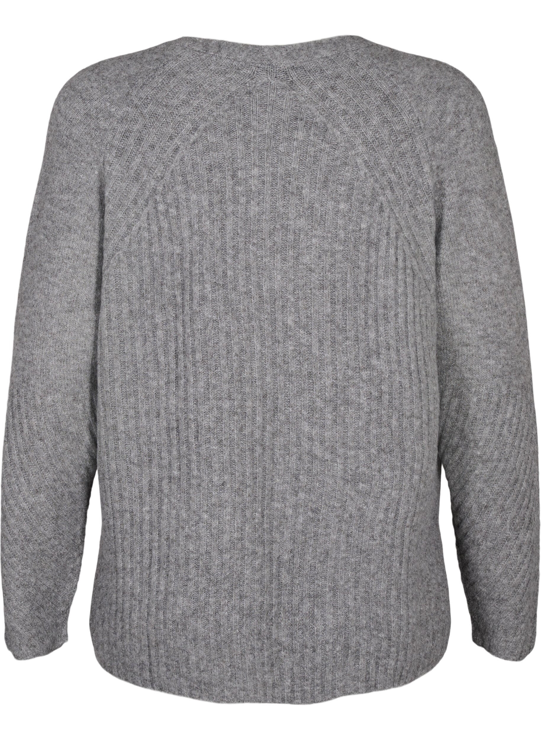 Zizzifashion Knit sweater with slit, Light Grey Melange, Packshot image number 1