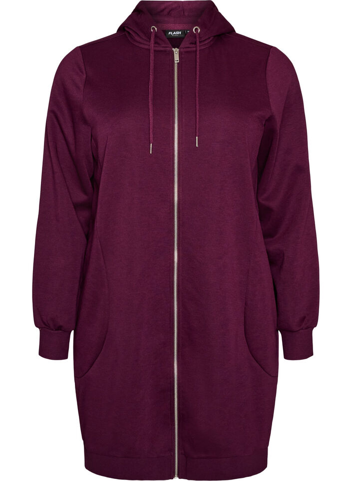 Long hoodie with zip and pockets, Purple, Packshot image number 0